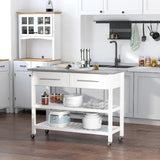 HOMCOM Kitchen Island Rolling Utility Trolley Cart with 2 Drawers Stainless Steel Top - White