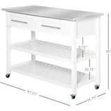 HOMCOM Kitchen Island Rolling Utility Trolley Cart with 2 Drawers Stainless Steel Top - White