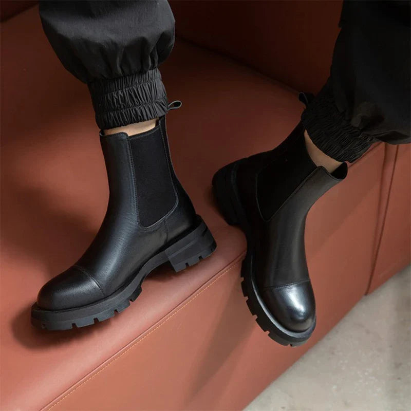 HOT Sales Fall/Winter Shoes Women Leather Ankle Boots Women Round Toe Thick Heel Shoes Solid Chelsea Boots Casual Women Boots