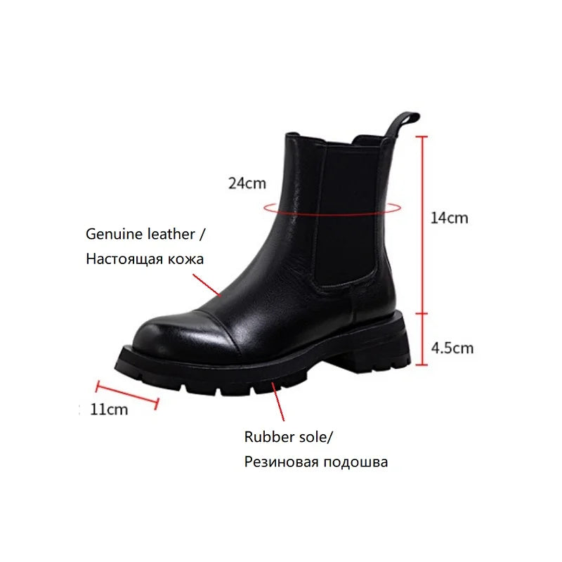 HOT Sales Fall/Winter Shoes Women Leather Ankle Boots Women Round Toe Thick Heel Shoes Solid Chelsea Boots Casual Women Boots