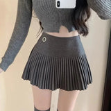 HOUZHOU Woolen Pleated Skirt Women Korean Cute Sexy High Waist A-line coquette Extreme Mini Skirt Autumn Winter Vintage School