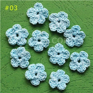 100 Colorfull Handmade Cotton Crochet Flowers, quilt scrapbooking DIY 3D craft knitted fabric flower applique clothes decoration