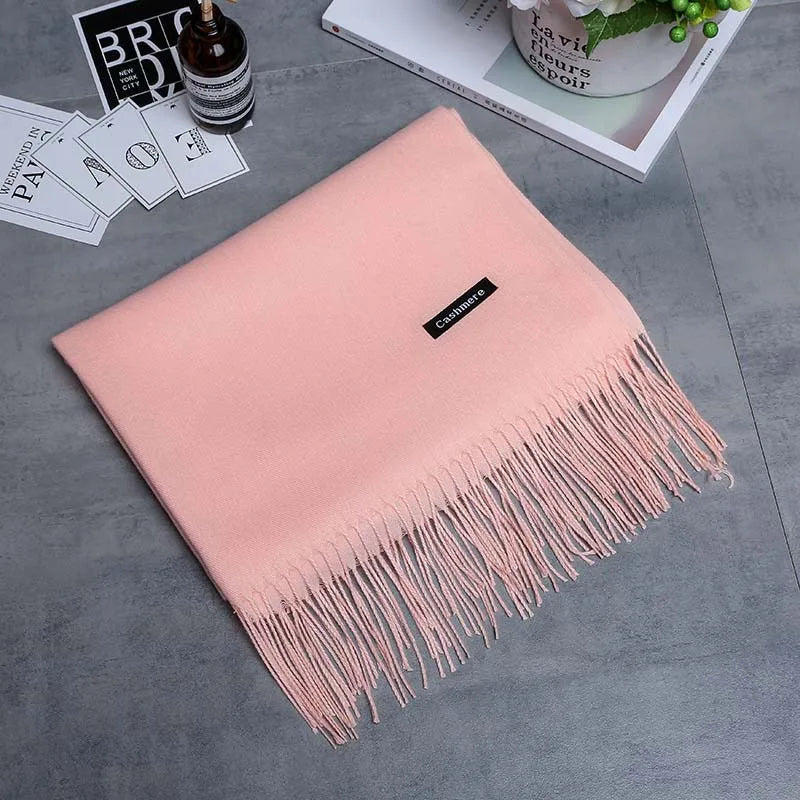 200*70cm High Quality Winter Cashmere Scarf Thicken Warm Pashmina Shawl Wrap Long Tassel Solid Acrylic Wool ShawlS Scarves YR001