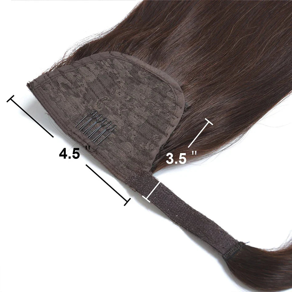 Straight Human Hair Ponytail Wrap Around Horsetail Clips-In Brazilian Machine Made Remy Hair wig 120g