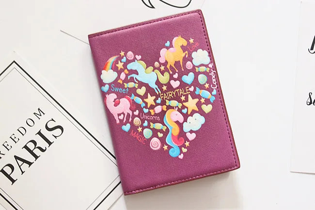 Cute Unicorn Girls Travel Abroad Passport Protection Set Waterproof  Passport Holder Card Wallet