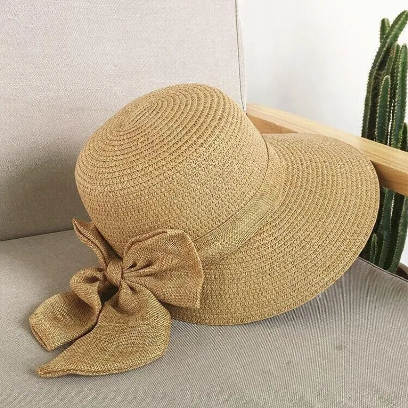 2018 Women's Sun Hat Big Bow Wide Brim Floppy Summer Hats For Women Beach Panama Straw Bucket Hat Sun Protection Visor Femme Cap