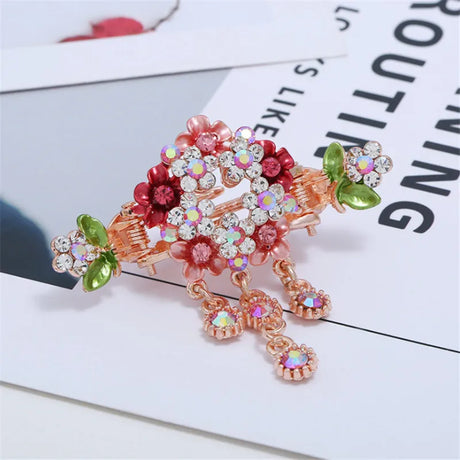 High Quality Colorful Enamel Flower Hair Claws Wedding Ornaments Gold Color Rhinestone Crab Clip For Women Girls Hair Jewelry