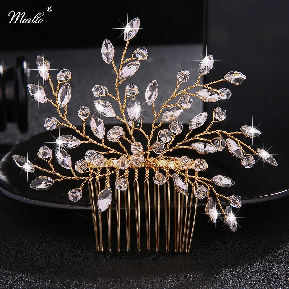 Miallo Austrian Crystal Branches and Leaves Hair Jewelry Wedding Party Women Hair Combs Clips Hair Clips Bride Accessories