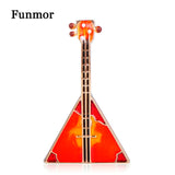 FUNMOR Red Enamel Guitar Balalaika Shape Brooch Musical Instrument Corsage Women Men Concert Banquet Jewelry Musician Lapel Pins