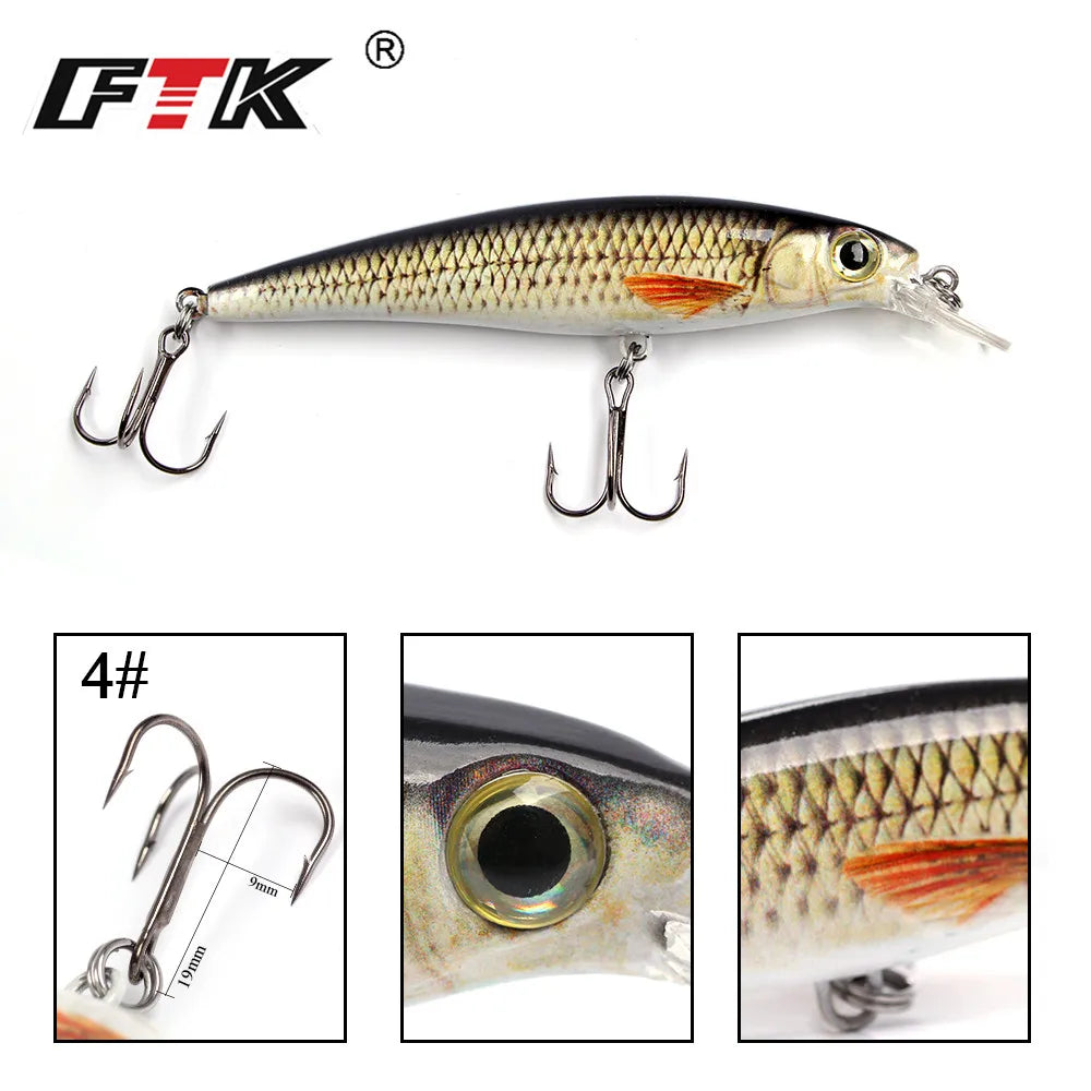 FTK Fishing Lure 1 pc  Bass Lure 100mm/12g Floating Hook Accessories Sinking Wobblers Hard Lure 3D Eye Fishlike Slow Floater HF