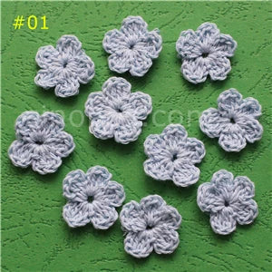 100 Colorfull Handmade Cotton Crochet Flowers, quilt scrapbooking DIY 3D craft knitted fabric flower applique clothes decoration