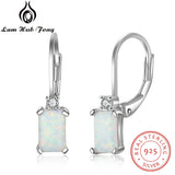 Geometric 925 Sterling Silver Hoop Earrings Rectangular Created White Fire Opal Earrings Fine Jewelry Accessories (Lam Hub Fong)