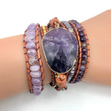 Drop shipping Natural Stones Crystal Quartz Charm  5  Strands Wrap Bracelets Handmade Boho Bracelet Women Leather Bracelet