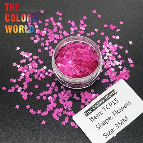 TCT-205  Flower Shape Solvent resistant Color 3MM Glitter Nail Art Decoration Nail Gel Body Glitter Makeup Handwork Crafts DIY