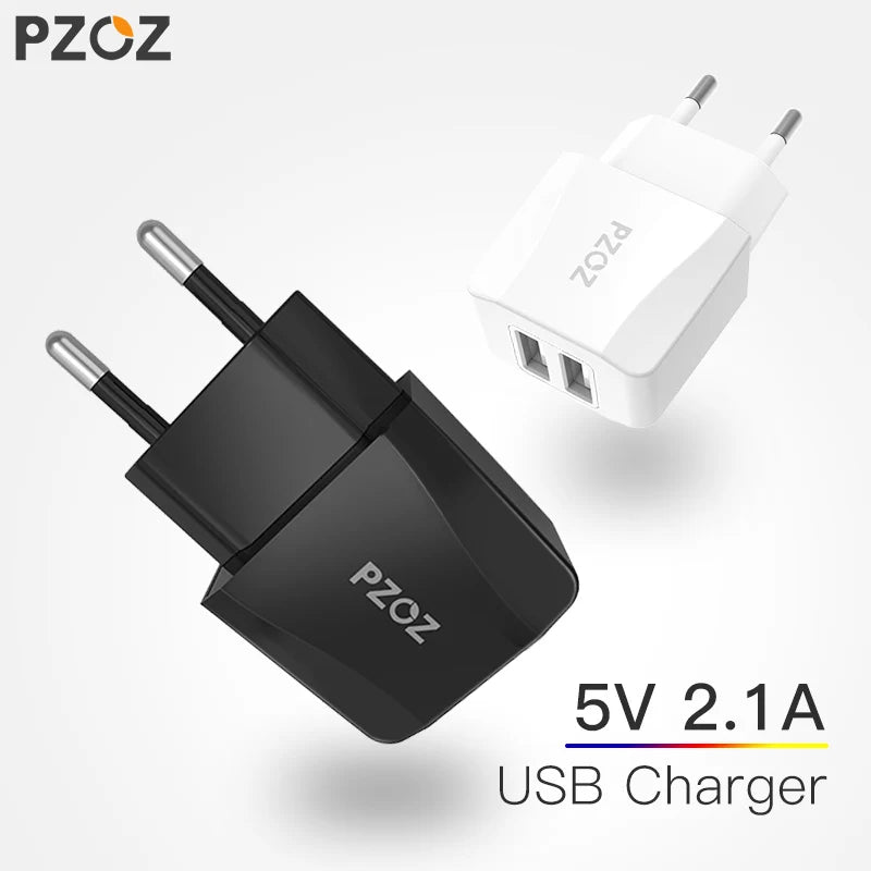 PZOZ Usb Charger Travel EU Plug 2a Fast Charging Adapter portable Dual Wall charger Mobile Phone cable For iphone Samsung xiaomi