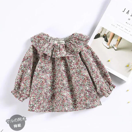 Sweet Ruffles Lace Collar Shirt for Girls Cotton Floral Long Sleeve Princess Baby Tops Children Shirts Toddler Girls Clothes