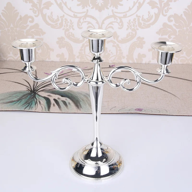 Silver Gold Black Bronze Metal Candlestick Holder Retro 3-Arm Dinner Candelabra Wedding Home Decor Candelabra