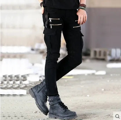 Green Black Denim Biker jeans Mens Skinny 2024 Runway Distressed slim elastic jeans homme hiphop Washed cargo pants