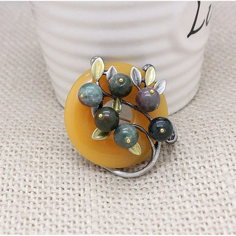 5 Colors Vintage Plant  Brooch High-end Nature Stones Brooch Beautiful Pins For Women New 2016 FBRO053