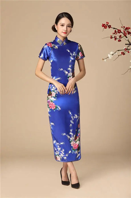 Floral&Peacock Women Traditional Chinese Dress Vintage Mandarin Collar Qipao Oversize Long Slim Cheongsam 3XL 4XL 5XL 6XL