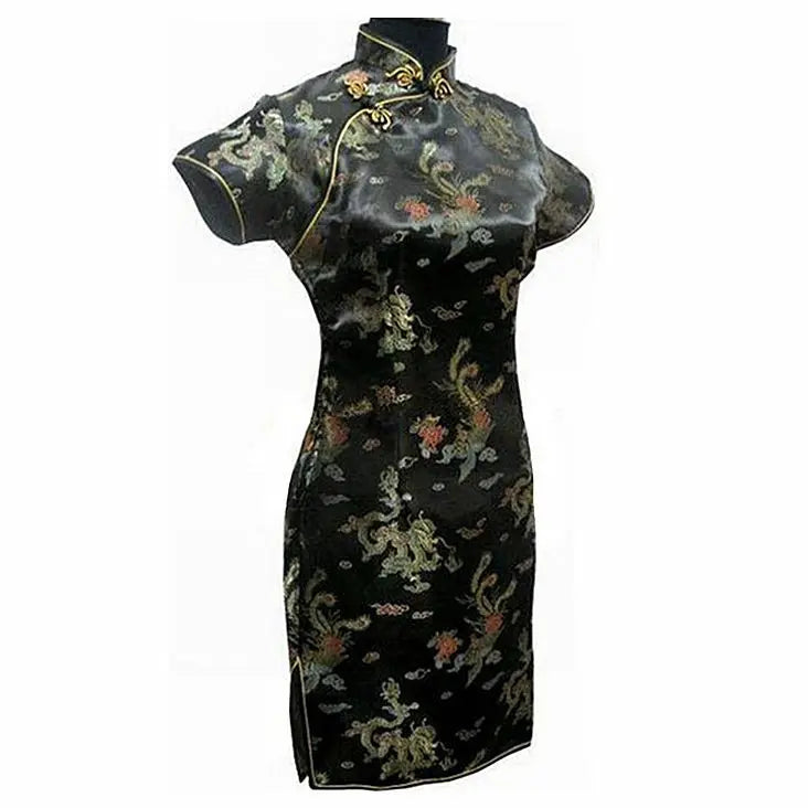 Navy Blue Vintage Chinese Women's Satin Mini Cheongsam Qipao Dress  S M L XL XXL XXXL 4XL 5XL 6XL Mujeres Vestido J4065