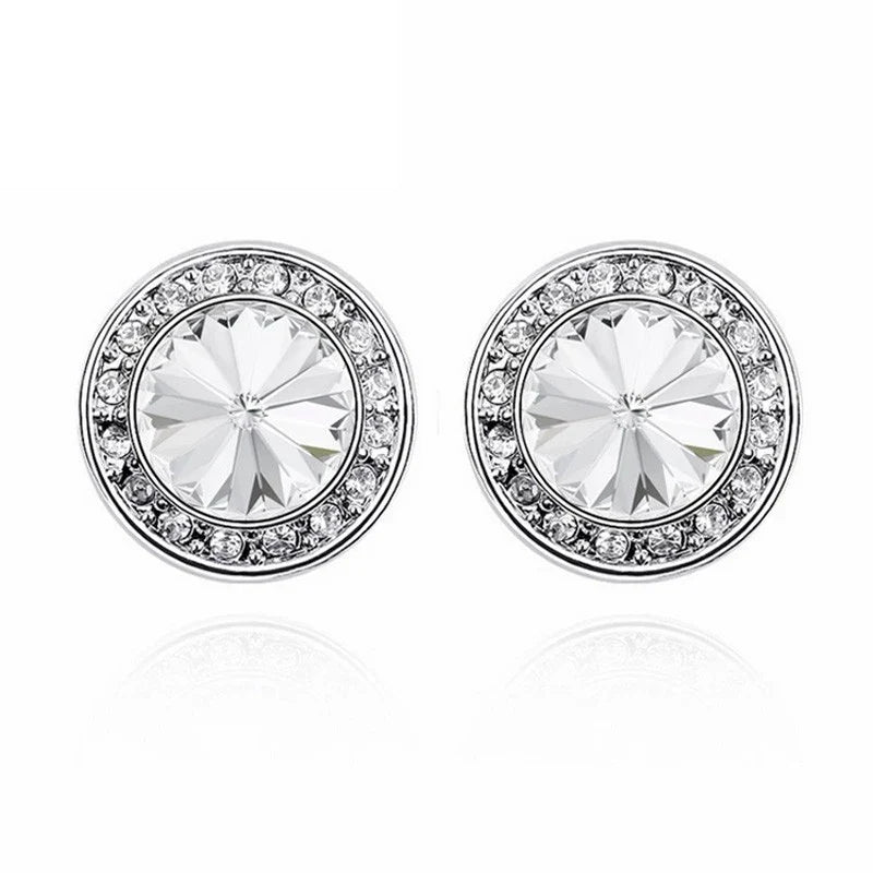 Silver Color Round Stud Earrings Real Crystals from Austria For Women Lover Trendy Piercing Jewelry Christmas Valentine Day