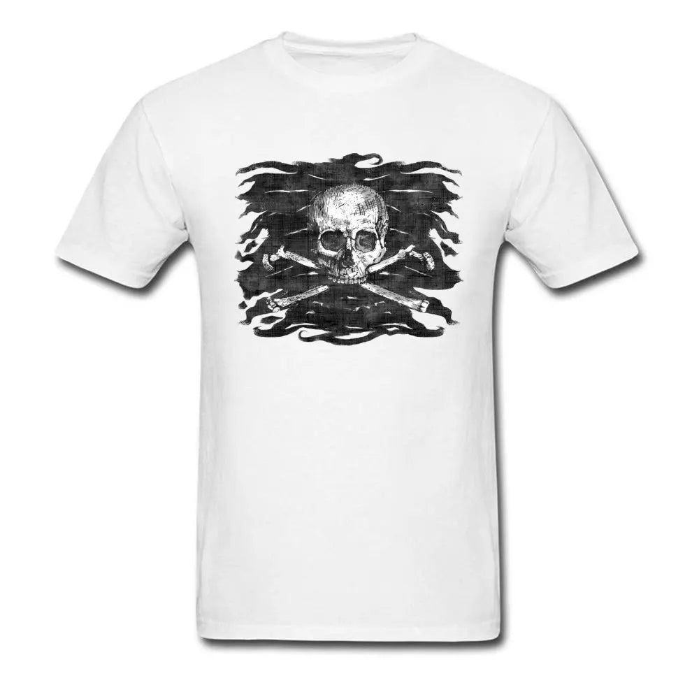 Old Skull T-shirt Men Black Crossbones T Shirt Popular Pirate Flag Print Clothes Summer Funky Streetwear Punk Skulls Tops Tees