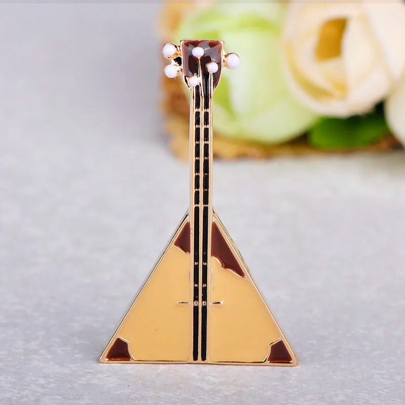 FUNMOR Red Enamel Guitar Balalaika Shape Brooch Musical Instrument Corsage Women Men Concert Banquet Jewelry Musician Lapel Pins