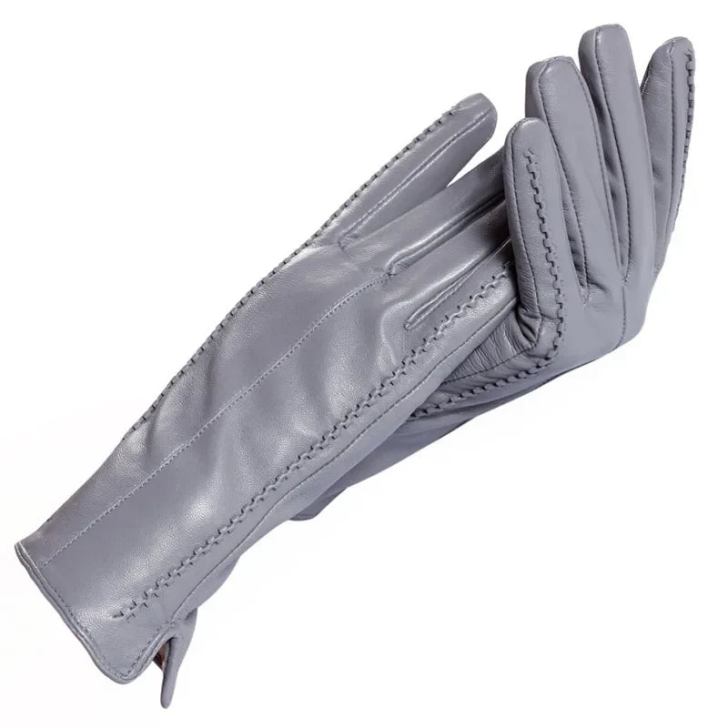 White leather women's gloves, Genuine Leather, cotton lining warm, Fashion leather gloves, leather gloves warm winter-2226