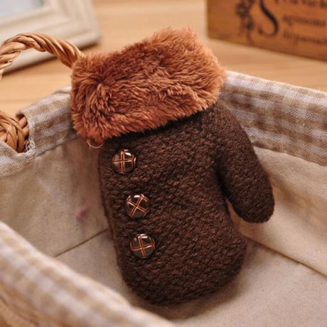 Lovely Winter Children' s Knitting Button Mittens Double Thickening Warm Kids Gloves Boy/Girls Plush Cuffs Fur Wool Gloves L39