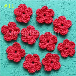 100 Colorfull Handmade Cotton Crochet Flowers, quilt scrapbooking DIY 3D craft knitted fabric flower applique clothes decoration