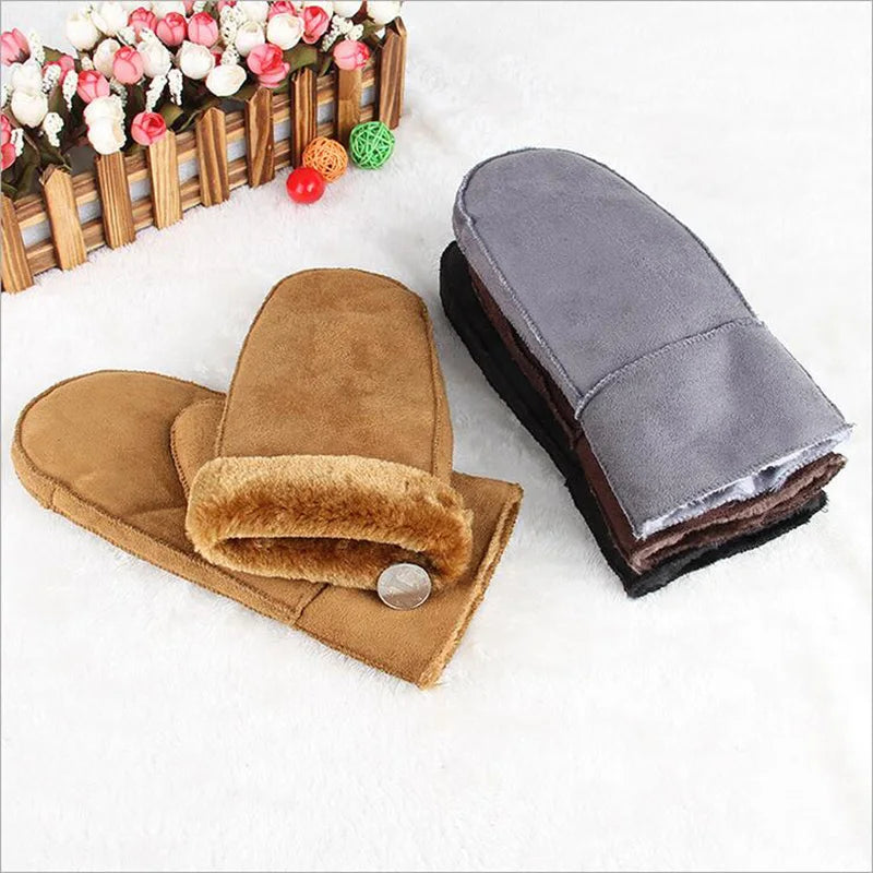 Mens Womens Faux Sheepskin Leather Gloves Heated Fur Mittens Suede Leather Winter Outdoor Thick Warm Cashmere Gloves G130