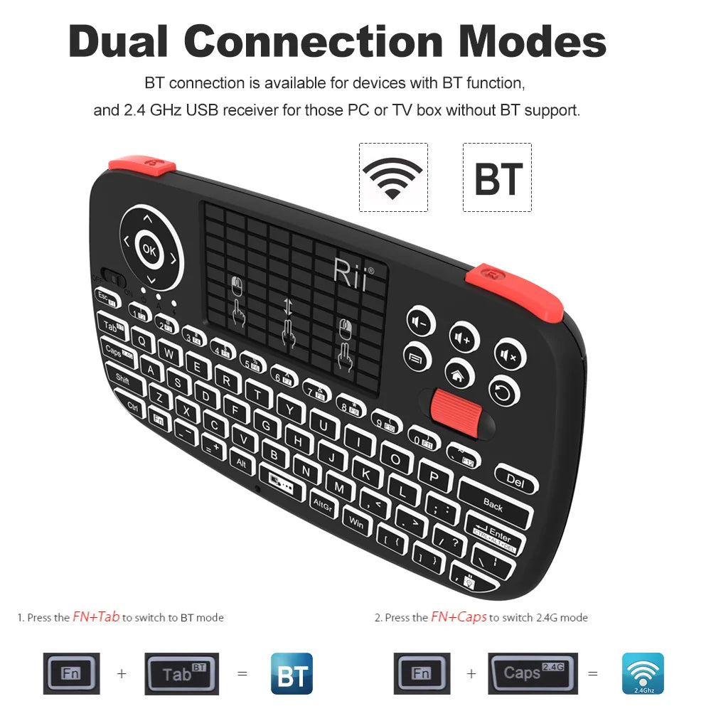 Rii i4 Mini BT Wireless Keyboard With Touchpad 2.4GHz Backlit Mouse Remote Control For Windows Android TV Box Smart TV