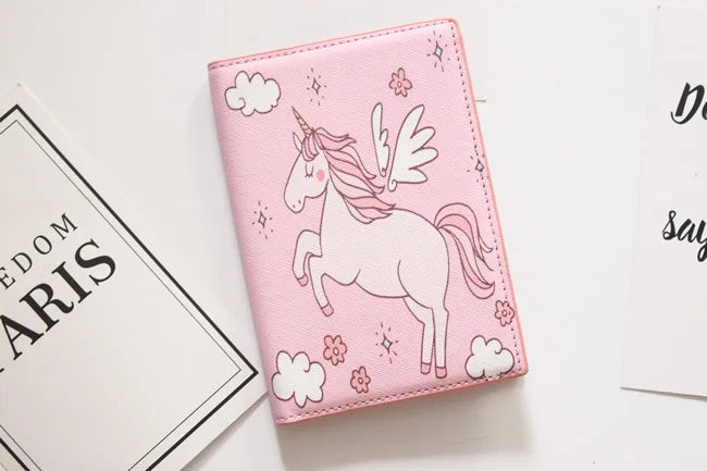 Cute Unicorn Girls Travel Abroad Passport Protection Set Waterproof  Passport Holder Card Wallet