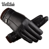 2018 New Men's Luxurious PU Leather Winter Driving Warm Gloves Cashmere Tactical gloves Black Drop Shipping High Quality