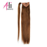 Straight Human Hair Ponytail Wrap Around Horsetail Clips-In Brazilian Machine Made Remy Hair wig 120g