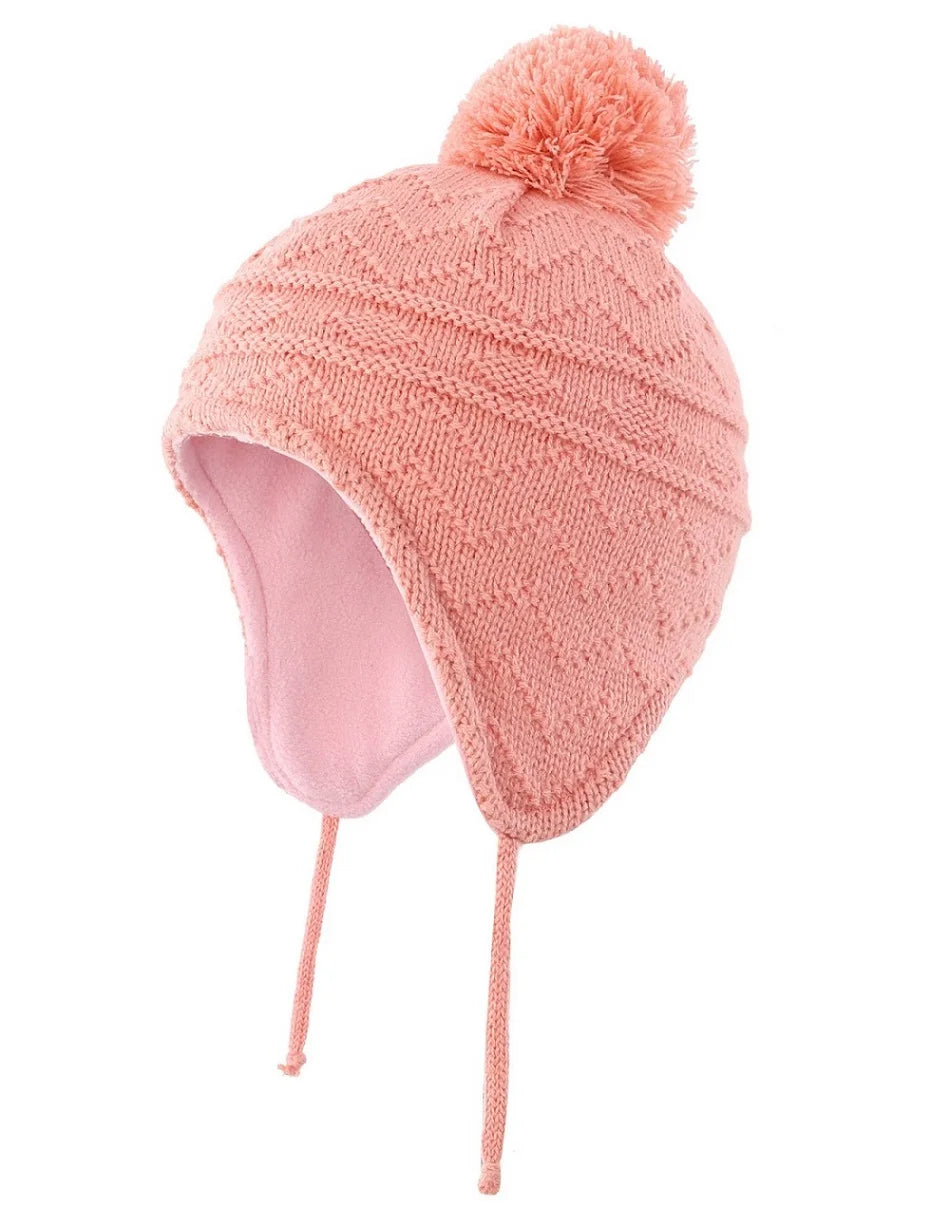 Connectyle Toddler Infant Boys Girls Winter Skull Cap Fleece Lined Knitted Kids Hat with Earflap Hats With Pom-Pom