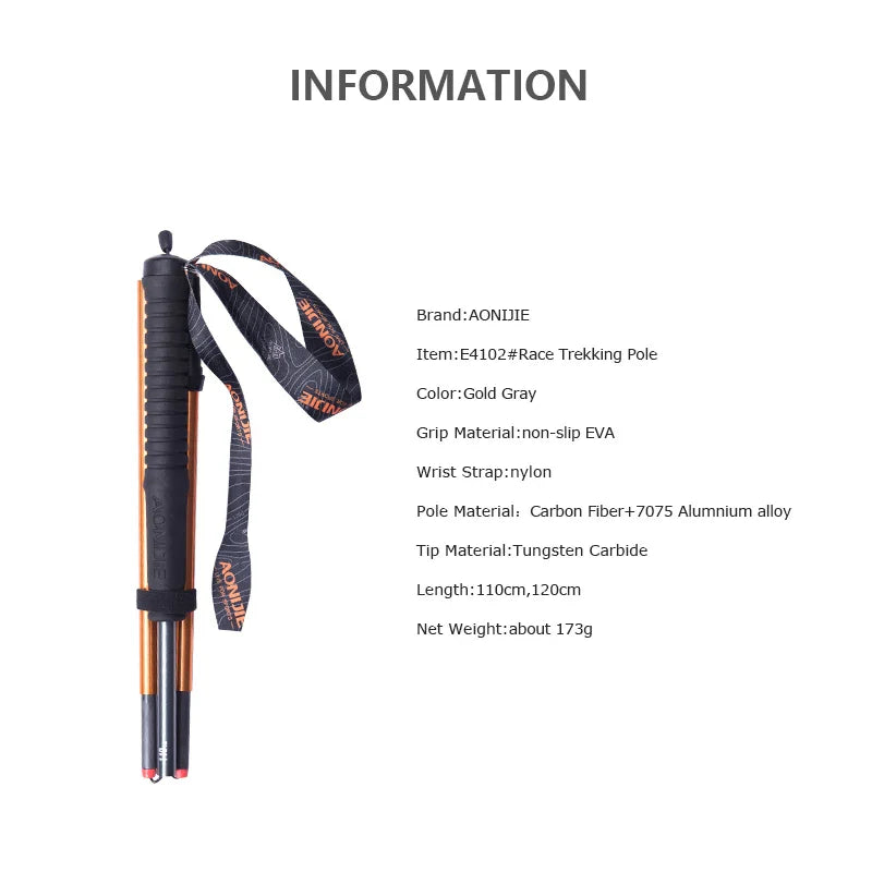 2pcs AONIJIE Z-Pole Folding Ultralight Quick Lock Trekking Poles Hiking Pole  Race Running Walking Stick Carbon Fiber