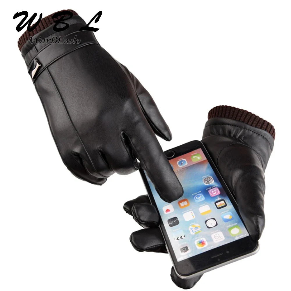 Men's Luxurious PU Leather Winter Driving Warm Gloves Cashmere Tactical gloves Black Drop Shipping High Quality WarBLade