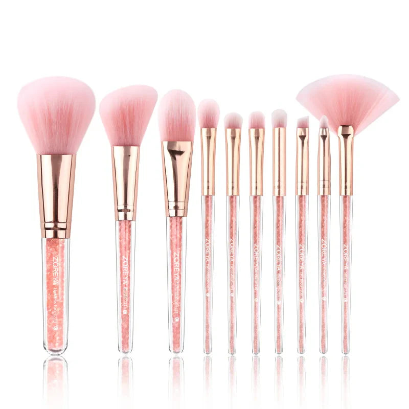 Zoreya Brand Concealer Blending Professional Makeup Brushes 10pcs Soft Synthetic Hair Blush Foundation Eye Shadow Fan Brush