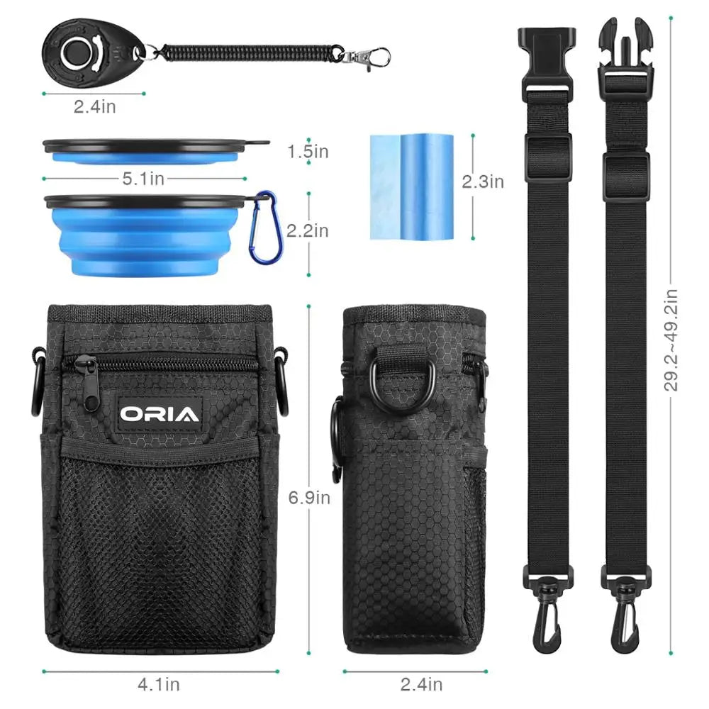 ORIA Outdoor Pet Dog Carrier Bag Dog Training Pouch Pet Out Waist Bag with Adjustable Strap Dog Bowl Waterproof Storage Bags