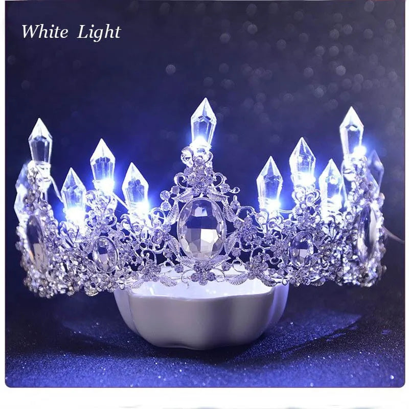 LED Light Crystal Crown Tiaras for Bride Women Crowns Hair Accessories Jewelry Wedding Bridal Queen Princess Tiara For Girls