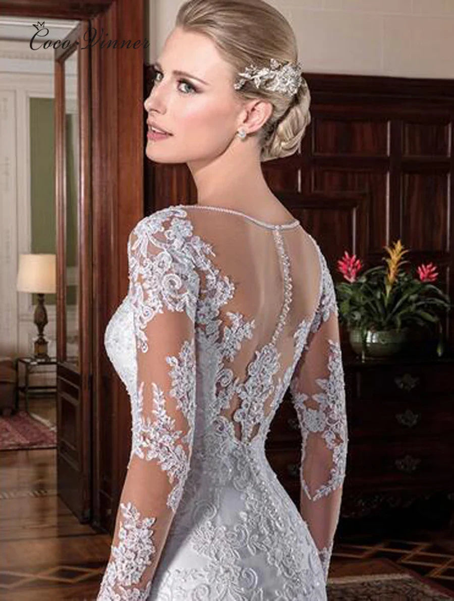 Illusion America Europe Mermaid Wedding Dress 2024 New Design Embroidery Appliques Brazil Wedding Dresses For Bride Woman W0023