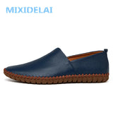 MIXIDELAI Genuine Cow Leather Mens Loafers Fashion Handmade Moccasins Soft Leather Blue Slip On Men's Boat Shoe PLUS SIZE 38~48