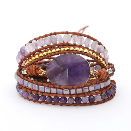 Drop shipping Natural Stones Crystal Quartz Charm  5  Strands Wrap Bracelets Handmade Boho Bracelet Women Leather Bracelet