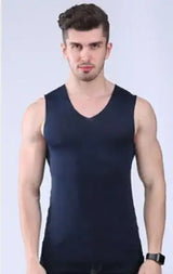 Summer Men Vest No trace of ice silk vest man slim Tight wide shoulder V-neck sleeveless undershirt men top tanks Cool breathabl