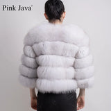 Pink Java QC1801 FREE SHIPPING real fox fur coat women winter thick fur jacket short fur coat wholesale genuine fox short sleeve