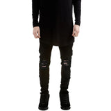 New Men Black Ripped Skinny Jeans Hip Hop swag Denim Scratched Biker Jeans Joggers pants Famous Brand Designer Men Trousers