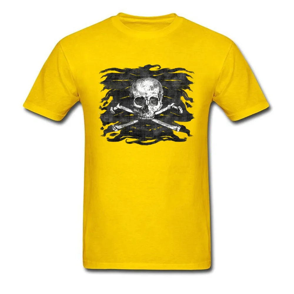 Old Skull T-shirt Men Black Crossbones T Shirt Popular Pirate Flag Print Clothes Summer Funky Streetwear Punk Skulls Tops Tees