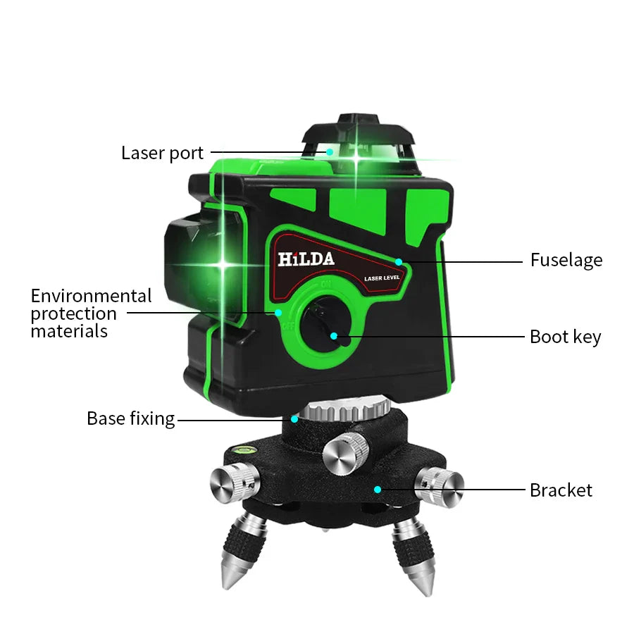 12 Lines 3D Green Laser Level Horizontal And Vertical Cross Lines Indoors and Outdoors